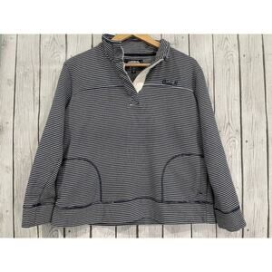 State of Mine Striped Pullover Sweatshirt Womens M Mock Neck Snap Button Indiana